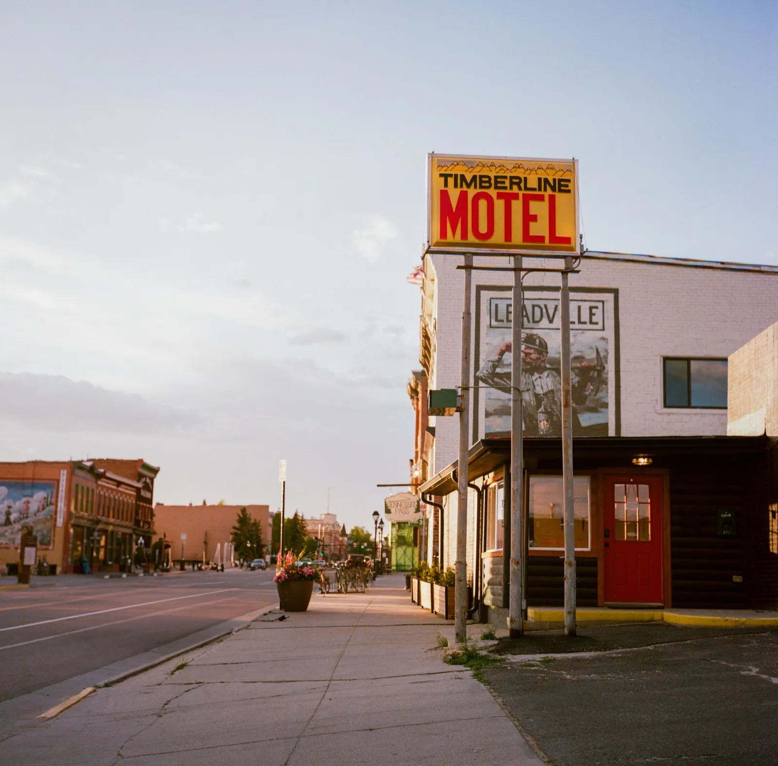 The Timberline motel exterior courtyard in Leadville, Colorado